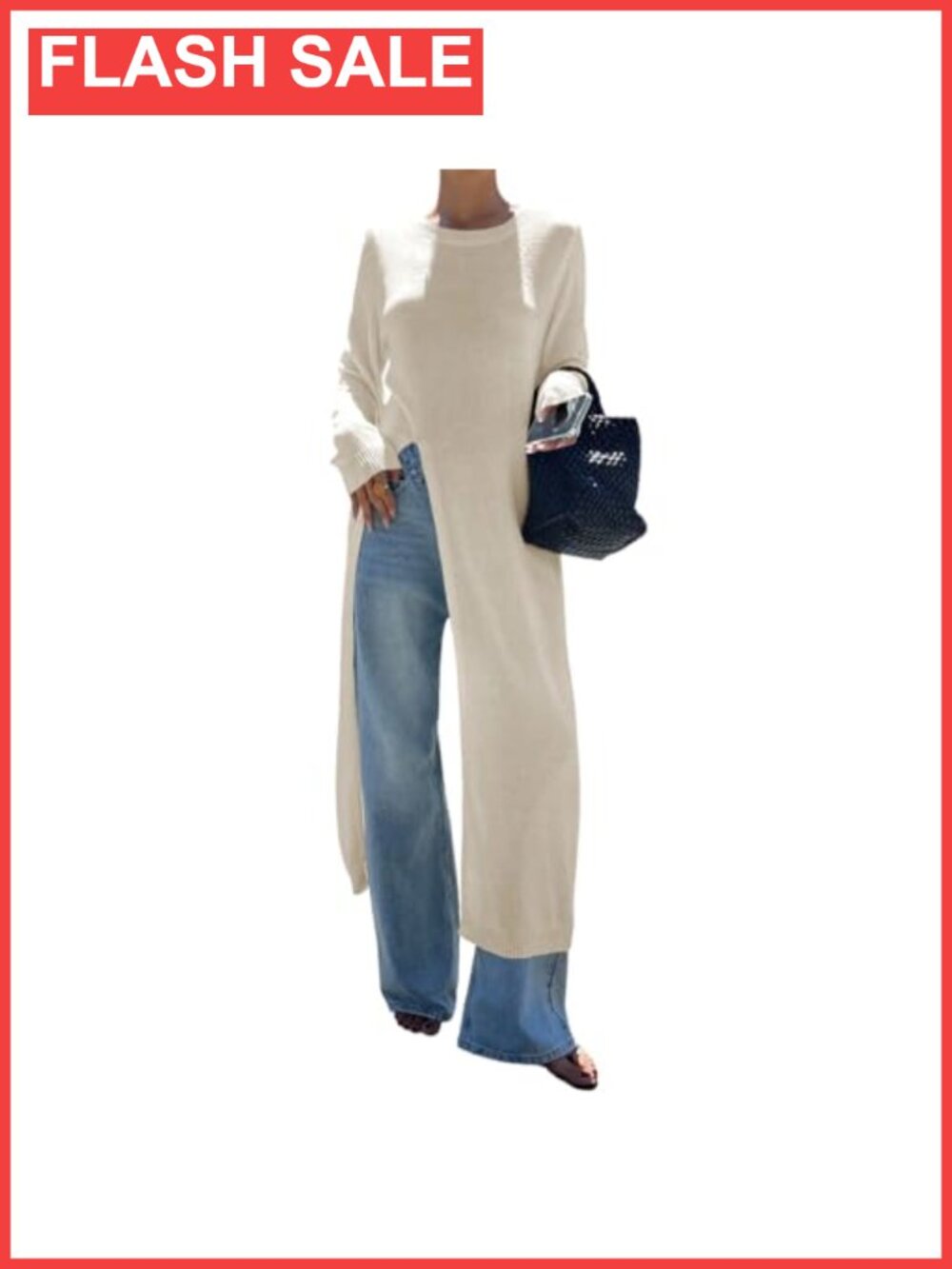 Women Split Hem Crew Neck Maxi Knit Sweater Dress Casual Long Sleeve